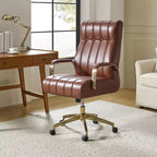 Siège de bureau pivotant et inclinable en cuir moderne Siivio avec capitonnage en canaux | HULALA??HOME