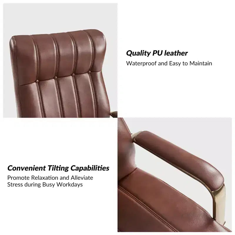 Siège de bureau pivotant et inclinable en cuir moderne Siivio avec capitonnage en canaux | HULALA??HOME