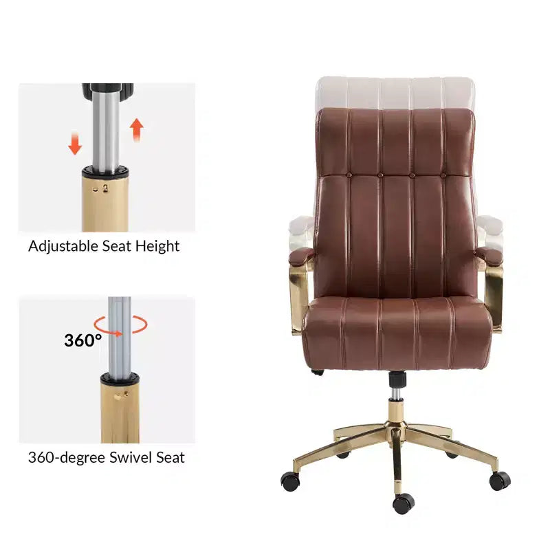 Siège de bureau pivotant et inclinable en cuir moderne Siivio avec capitonnage en canaux | HULALA??HOME