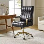Siège de bureau pivotant et inclinable en cuir moderne Siivio avec capitonnage en canaux | HULALA??HOME