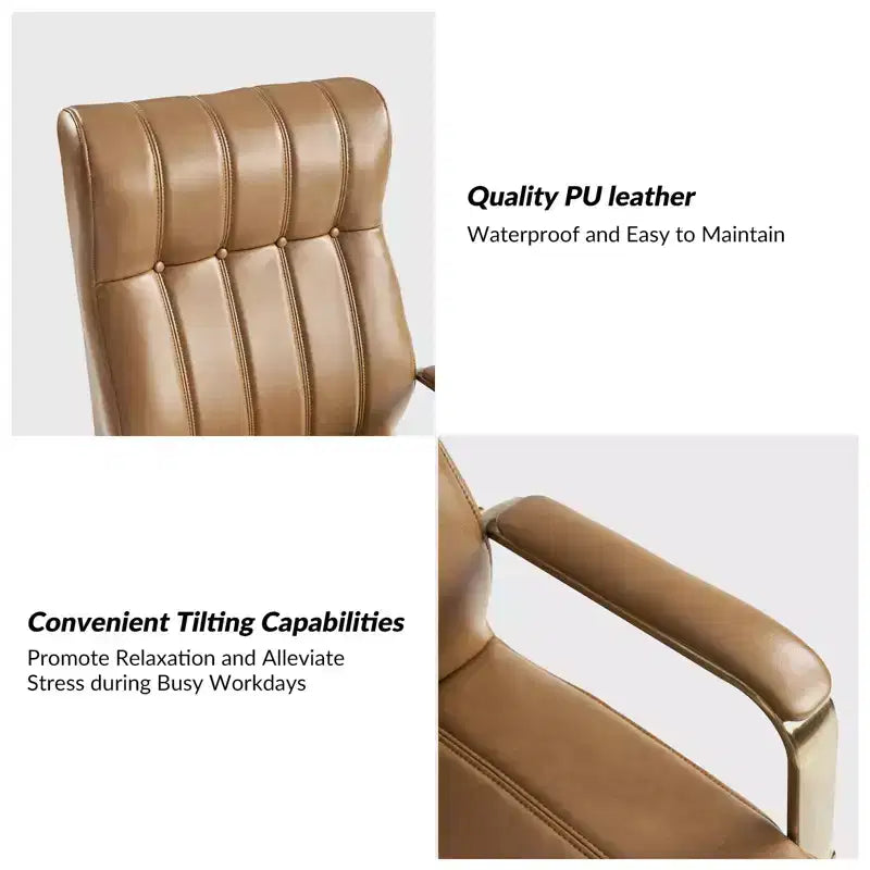 Siège de bureau pivotant et inclinable en cuir moderne Siivio avec capitonnage en canaux | HULALA??HOME