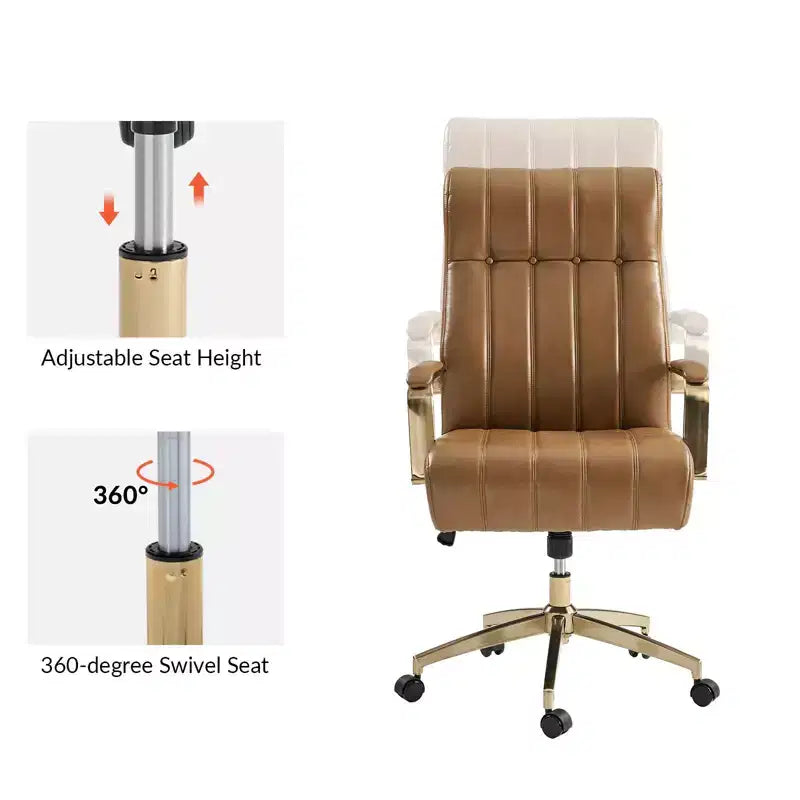 Siège de bureau pivotant et inclinable en cuir moderne Siivio avec capitonnage en canaux | HULALA??HOME
