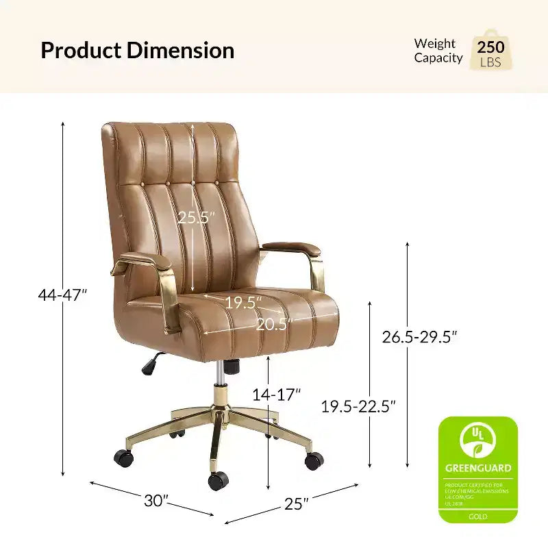 Siège de bureau pivotant et inclinable en cuir moderne Siivio avec capitonnage en canaux | HULALA??HOME