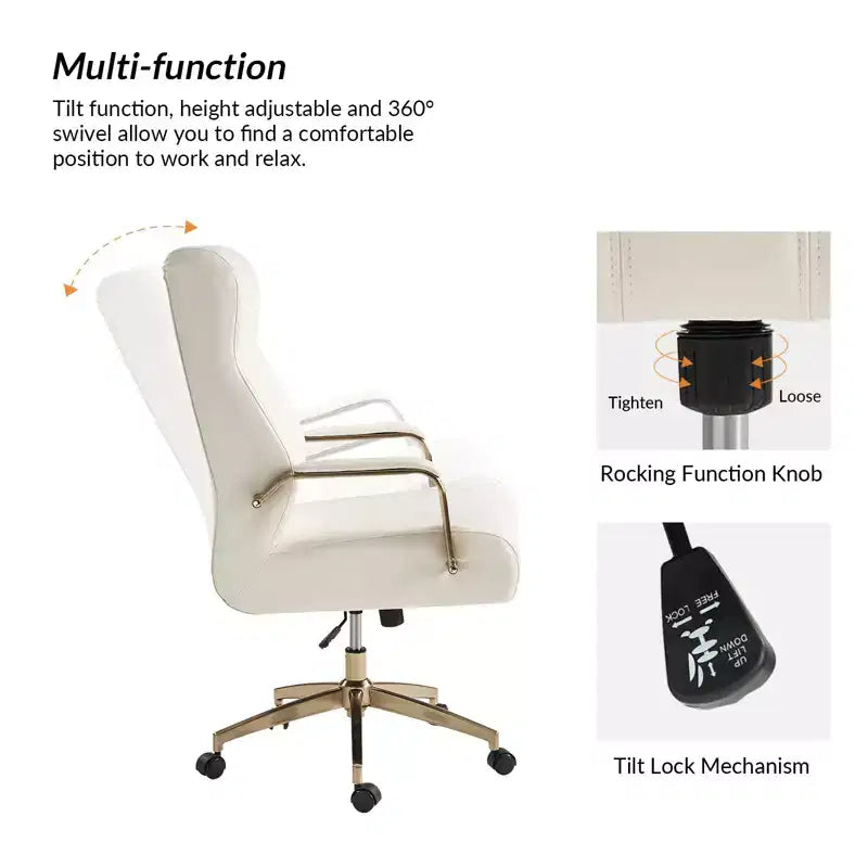 Siège de bureau pivotant et inclinable en cuir moderne Siivio avec capitonnage en canaux | HULALA??HOME