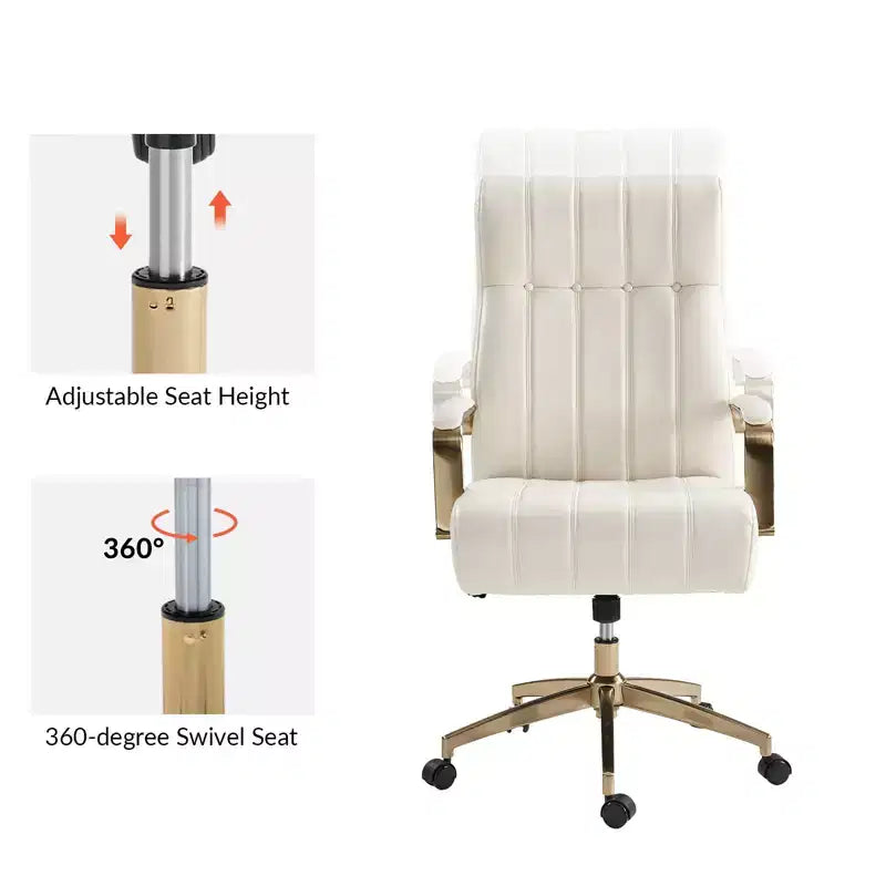 Siège de bureau pivotant et inclinable en cuir moderne Siivio avec capitonnage en canaux | HULALA??HOME