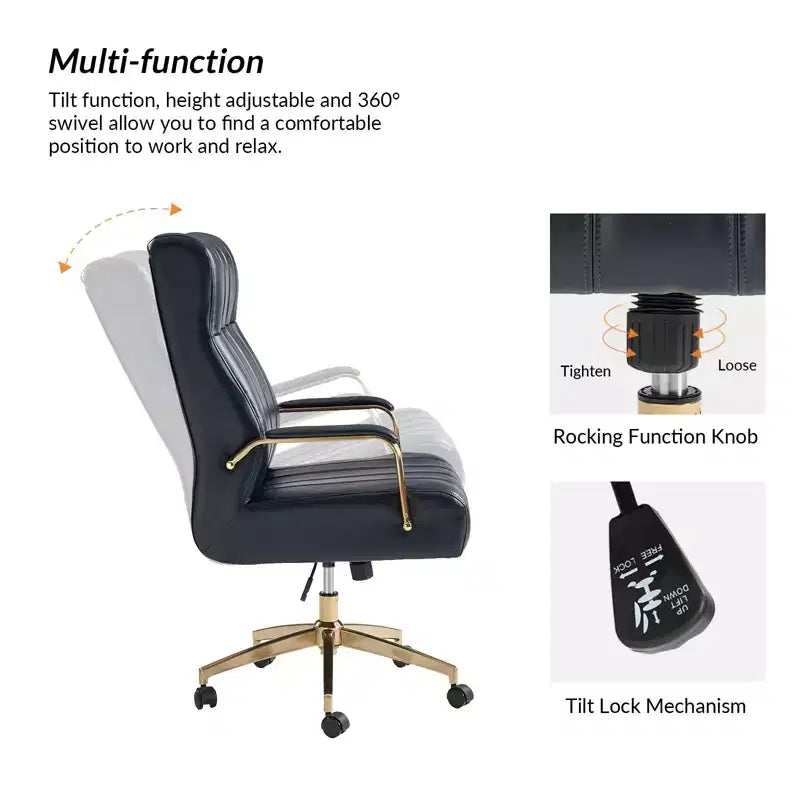 Siège de bureau pivotant et inclinable en cuir moderne Siivio avec capitonnage en canaux | HULALA??HOME