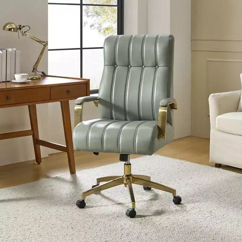 Siège de bureau pivotant et inclinable en cuir moderne Siivio avec capitonnage en canaux | HULALA??HOME