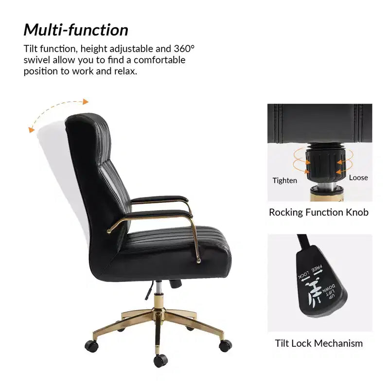 Siège de bureau pivotant et inclinable en cuir moderne Siivio avec capitonnage en canaux | HULALA??HOME