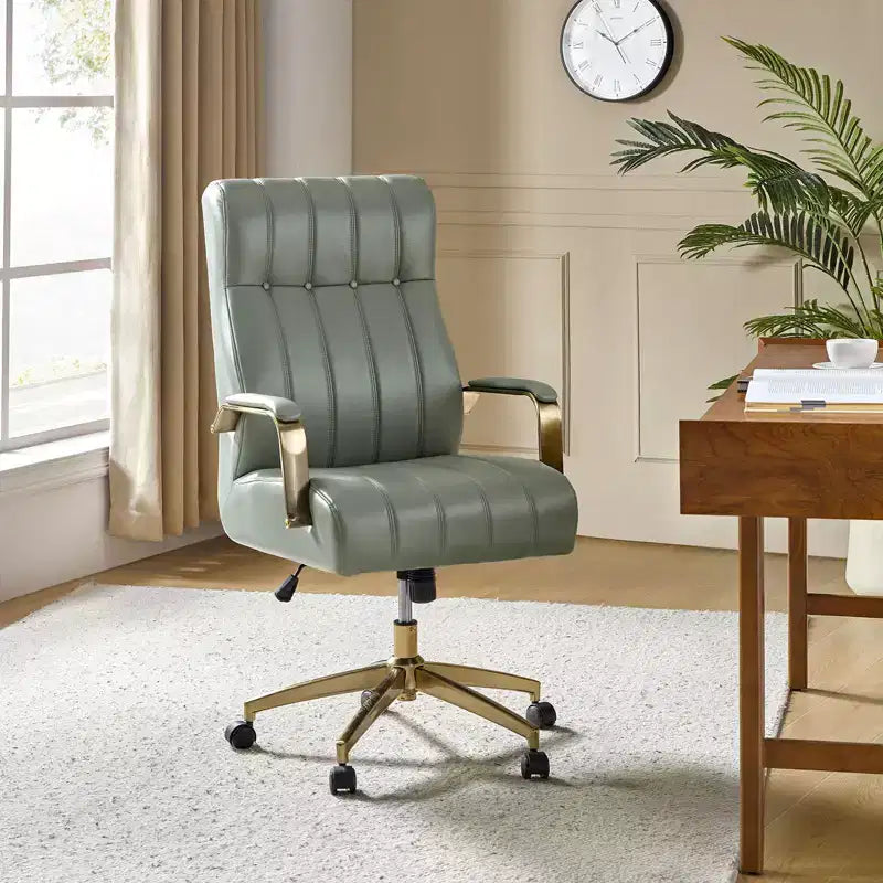Siège de bureau pivotant et inclinable en cuir moderne Siivio avec capitonnage en canaux | HULALA??HOME