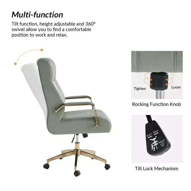 Siège de bureau pivotant et inclinable en cuir moderne Siivio avec capitonnage en canaux | HULALA??HOME