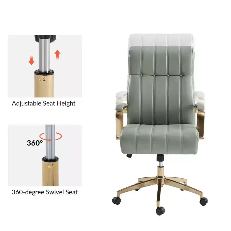 Siège de bureau pivotant et inclinable en cuir moderne Siivio avec capitonnage en canaux | HULALA??HOME