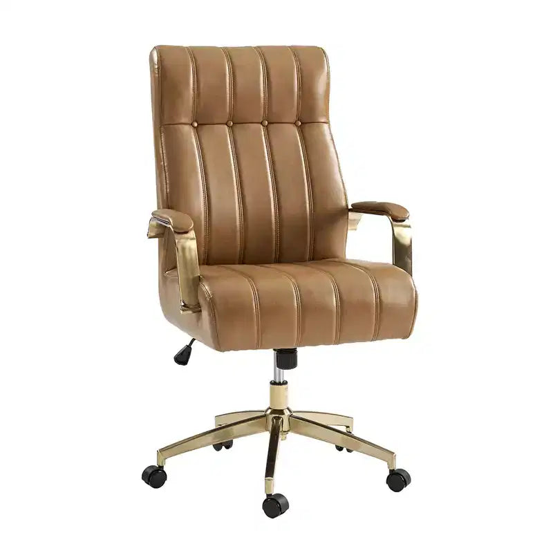 Siège de bureau pivotant et inclinable en cuir moderne Siivio avec capitonnage en canaux | HULALA??HOME