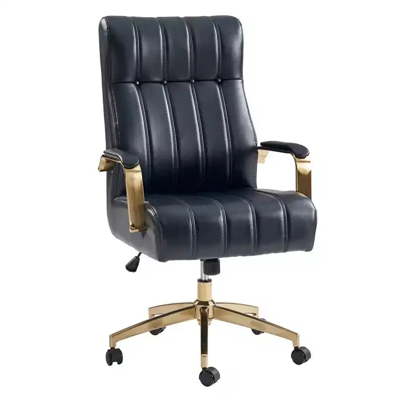 Siège de bureau pivotant et inclinable en cuir moderne Siivio avec capitonnage en canaux | HULALA??HOME