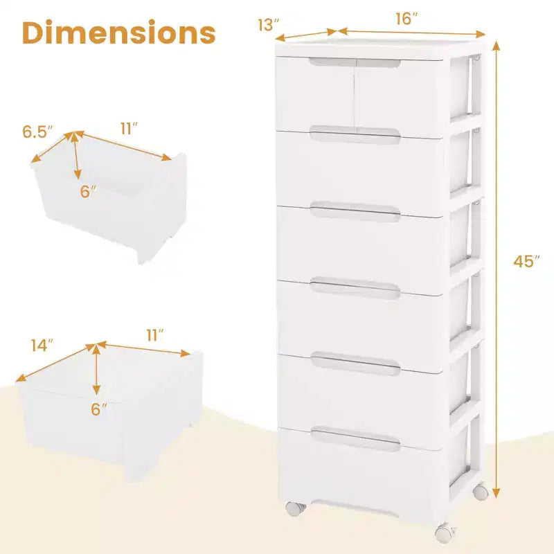 Costway Chariot de rangement roulant en plastique à 7 tiroirs, 1/2 pièces, avec 4 roulettes universelles, meuble de rangement