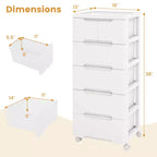 Costway Chariot de rangement roulant en plastique à 6 tiroirs, 1 ou 2 pièces, avec 4 roulettes universelles, meuble commode