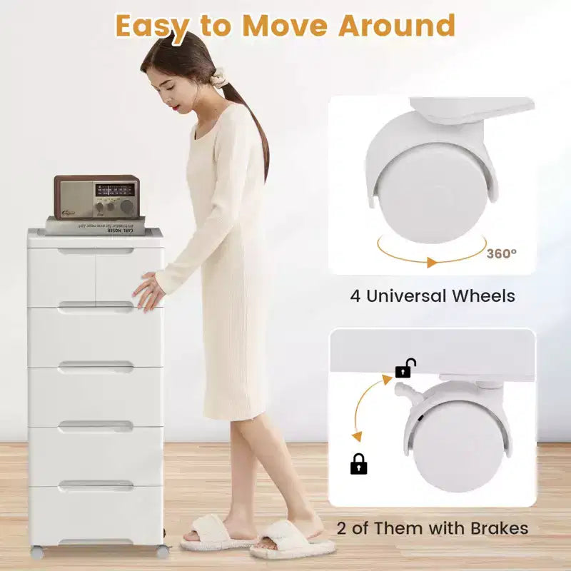 Costway Chariot de rangement roulant en plastique à 6 tiroirs, 1 ou 2 pièces, avec 4 roulettes universelles, meuble commode