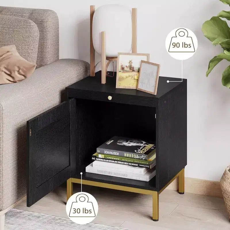 Table d'appoint en rotin Whizmax, table de chevet en bois avec plateau pour le salon, table d'appoint avec étagère de rangement pour l'entrée, petits espaces