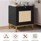 Table d'appoint en rotin Whizmax, table de chevet en bois avec plateau pour le salon, table d'appoint avec étagère de rangement pour l'entrée, petits espaces