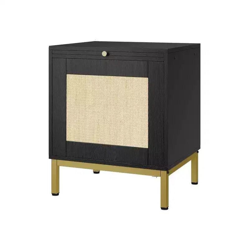 Table d'appoint en rotin Whizmax, table de chevet en bois avec plateau pour le salon, table d'appoint avec étagère de rangement pour l'entrée, petits espaces