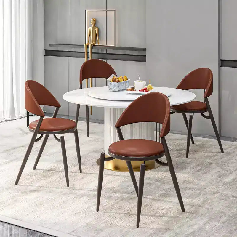 Chaise de salle à manger moderne en cuir LeisureMod Venice, chaise d'appoint rembourrée à dossier ouvert, pieds en métal, parfaite pour une salle à manger du milieu du siècle, aucun assemblage requis