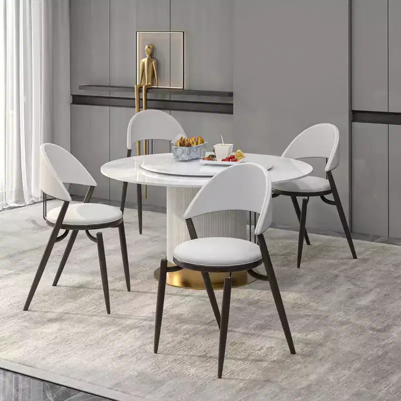 Chaise de salle à manger moderne en cuir LeisureMod Venice, chaise d'appoint rembourrée à dossier ouvert, pieds en métal, parfaite pour une salle à manger du milieu du siècle, aucun assemblage requis