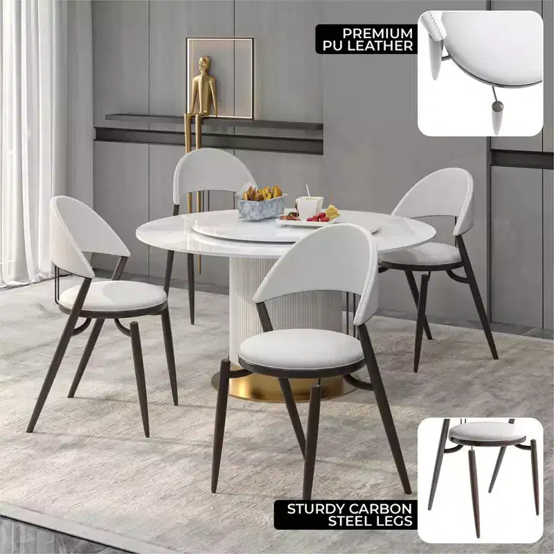 Chaise de salle à manger moderne en cuir LeisureMod Venice, chaise d'appoint rembourrée à dossier ouvert, pieds en métal, parfaite pour une salle à manger du milieu du siècle, aucun assemblage requis