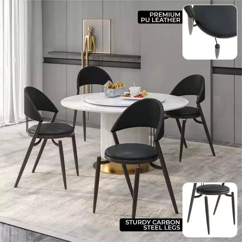 Chaise de salle à manger moderne en cuir LeisureMod Venice, chaise d'appoint rembourrée à dossier ouvert, pieds en métal, parfaite pour une salle à manger du milieu du siècle, aucun assemblage requis