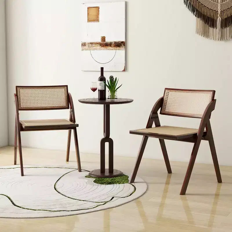 Costway Chaises de Salle à Manger Pliantes Lot de 2/4 avec Dossier et Assise en Rotin Tressé, Cadre en Bois d'Hévéa Marron