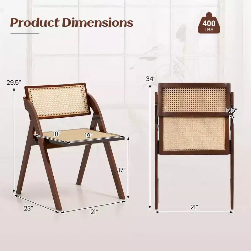 Costway Chaises de Salle à Manger Pliantes Lot de 2/4 avec Dossier et Assise en Rotin Tressé, Cadre en Bois d'Hévéa Marron