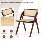 Costway Chaises de Salle à Manger Pliantes Lot de 2/4 avec Dossier et Assise en Rotin Tressé, Cadre en Bois d'Hévéa Marron