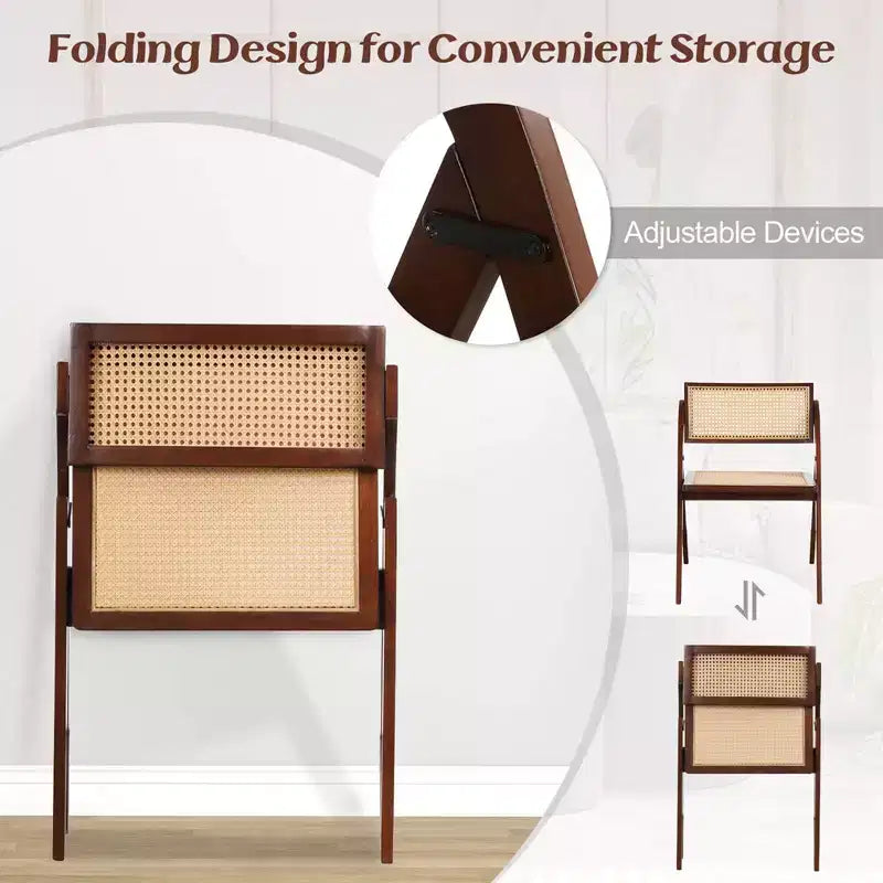 Costway Chaises de Salle à Manger Pliantes Lot de 2/4 avec Dossier et Assise en Rotin Tressé, Cadre en Bois d'Hévéa Marron
