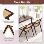Costway Chaises de Salle à Manger Pliantes Lot de 2/4 avec Dossier et Assise en Rotin Tressé, Cadre en Bois d'Hévéa Marron