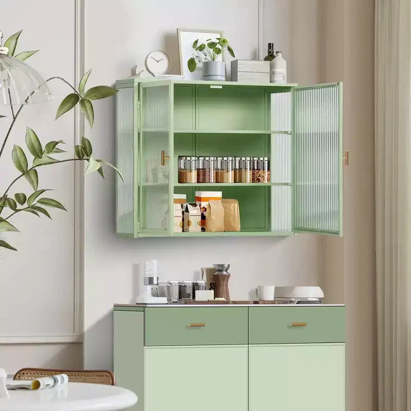 Meuble mural de salle de bain avec étagères amovibles, armoire de rangement murale à double porte vitrée, buffet de cuisine pour salle de bain et cuisine