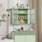 Meuble mural de salle de bain avec étagères amovibles, armoire de rangement murale à double porte vitrée, buffet de cuisine pour salle de bain et cuisine