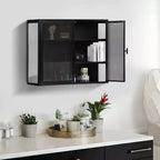 Meuble mural de salle de bain avec étagères amovibles, armoire de rangement murale à double porte vitrée, buffet de cuisine pour salle de bain et cuisine