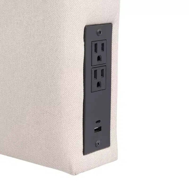 Tête de lit Merrick Lane en faux lin avec revêtement élégant, double option de suspension, station de charge avec 2 prises, port USB, port USB-C