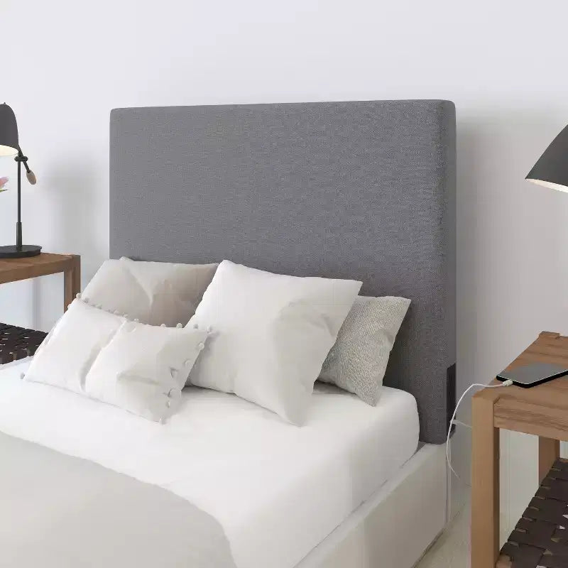 Tête de lit Merrick Lane en faux lin avec revêtement élégant, double option de suspension, station de charge avec 2 prises, port USB, port USB-C