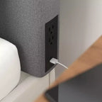 Tête de lit Merrick Lane en faux lin avec revêtement élégant, double option de suspension, station de charge avec 2 prises, port USB, port USB-C