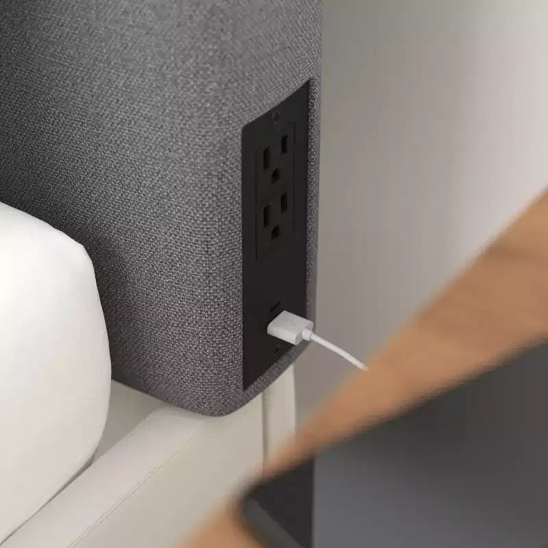 Tête de lit Merrick Lane en faux lin avec revêtement élégant, double option de suspension, station de charge avec 2 prises, port USB, port USB-C