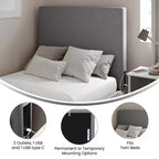 Tête de lit Merrick Lane en faux lin avec revêtement élégant, double option de suspension, station de charge avec 2 prises, port USB, port USB-C