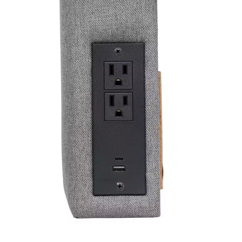 Tête de lit Merrick Lane en faux lin avec revêtement élégant, double option de suspension, station de charge avec 2 prises, port USB, port USB-C