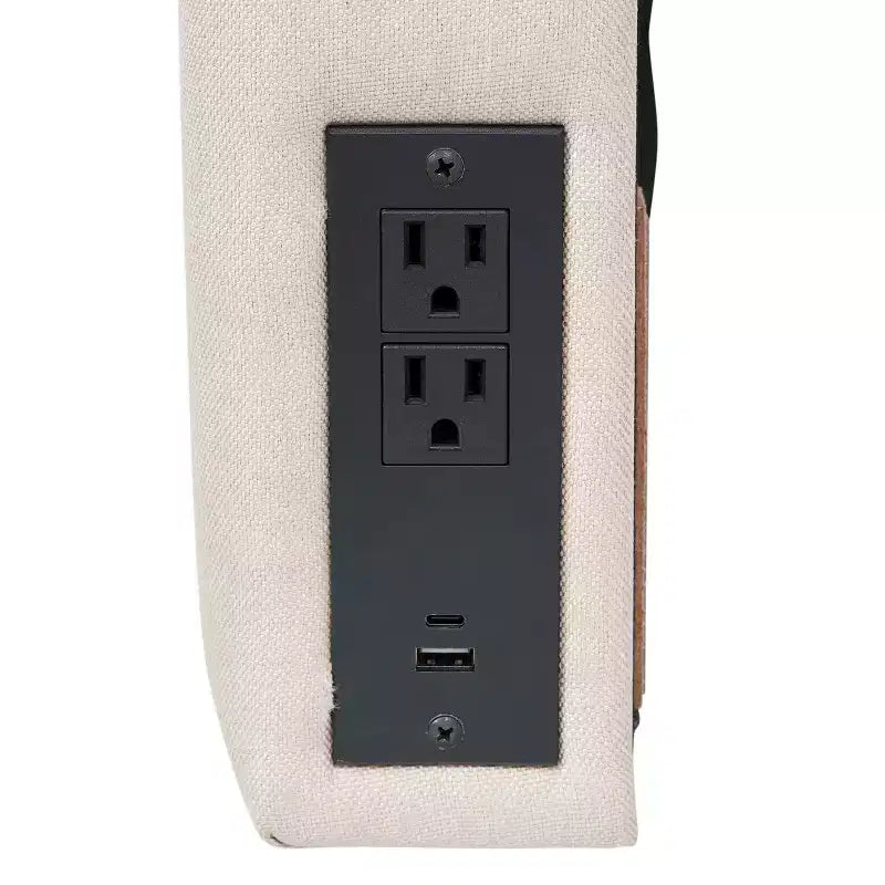 Tête de lit Merrick Lane en faux lin avec revêtement élégant, double option de suspension, station de charge avec 2 prises, port USB, port USB-C