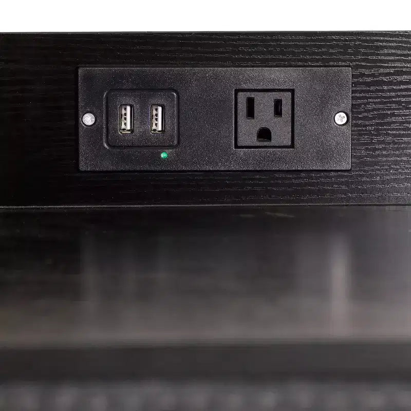 Table de chevet Emma et Oliver avec 4 tiroirs en tissu, station de charge avec 2 ports USB/prise de courant, dessus en bois composite, poignées en bois, cadre en métal
