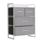 Emma and Oliver Nightstand with 4 Fabric Drawers, Charging Station with 2 USB Ports/Power Outlet, Engineered Wood Top, Wood Handles, Metal Frame