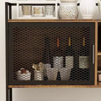 Famapy Buffet de cuisine en bois de 150 cm avec portes métalliques, 3 tiroirs et étagères pour salle à manger