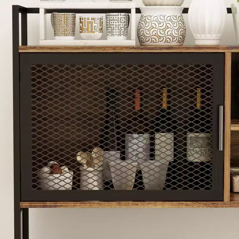 Famapy Buffet de cuisine en bois de 150 cm avec portes métalliques, 3 tiroirs et étagères pour salle à manger