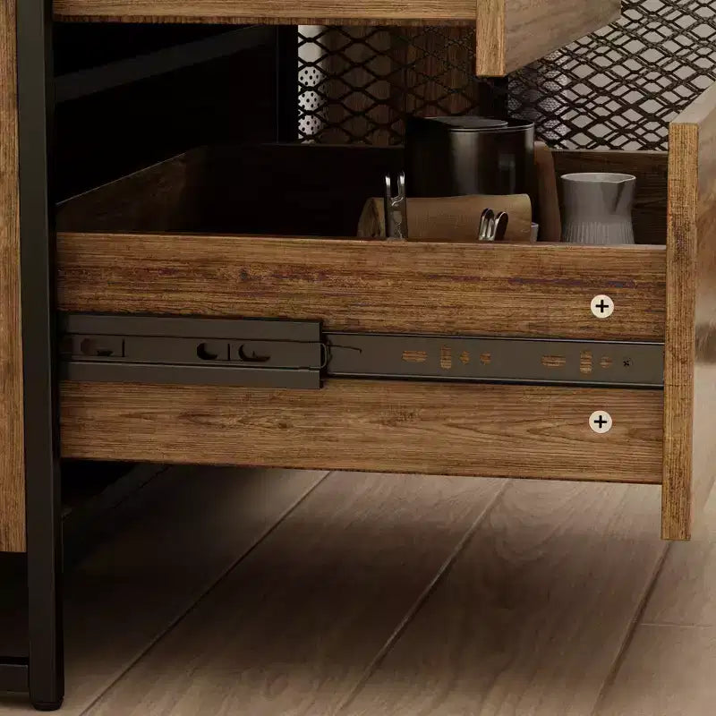 Famapy Buffet de cuisine en bois de 150 cm avec portes métalliques, 3 tiroirs et étagères pour salle à manger
