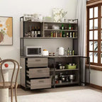 Famapy Buffet de cuisine en bois de 150 cm avec portes métalliques, 3 tiroirs et étagères pour salle à manger