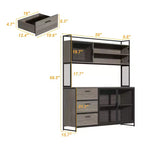 Famapy Buffet de cuisine en bois de 150 cm avec portes métalliques, 3 tiroirs et étagères pour salle à manger