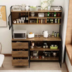 Famapy Buffet de cuisine en bois de 150 cm avec portes métalliques, 3 tiroirs et étagères pour salle à manger